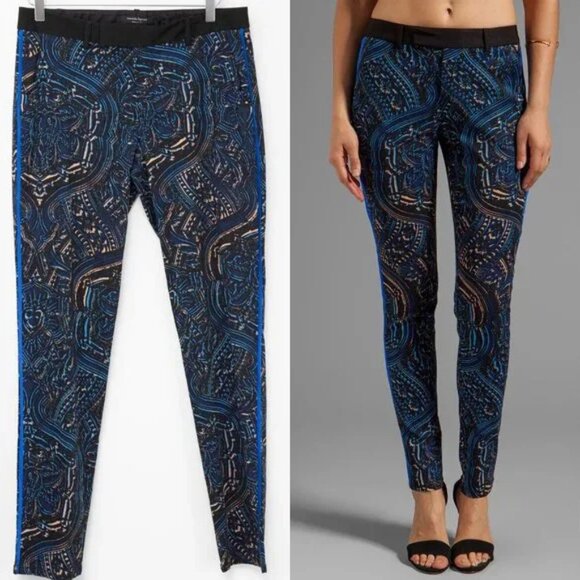 Nanette Lepore Mystical Print Pants Stretch Exotic Marine Multi Blue Yellow 10 - Picture 1 of 9